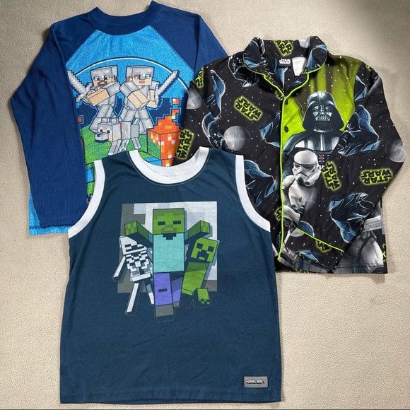 Boys medium & 10/12 pj shirts, Minecraft & Star Wars. All about same size - Picture 2 of 12